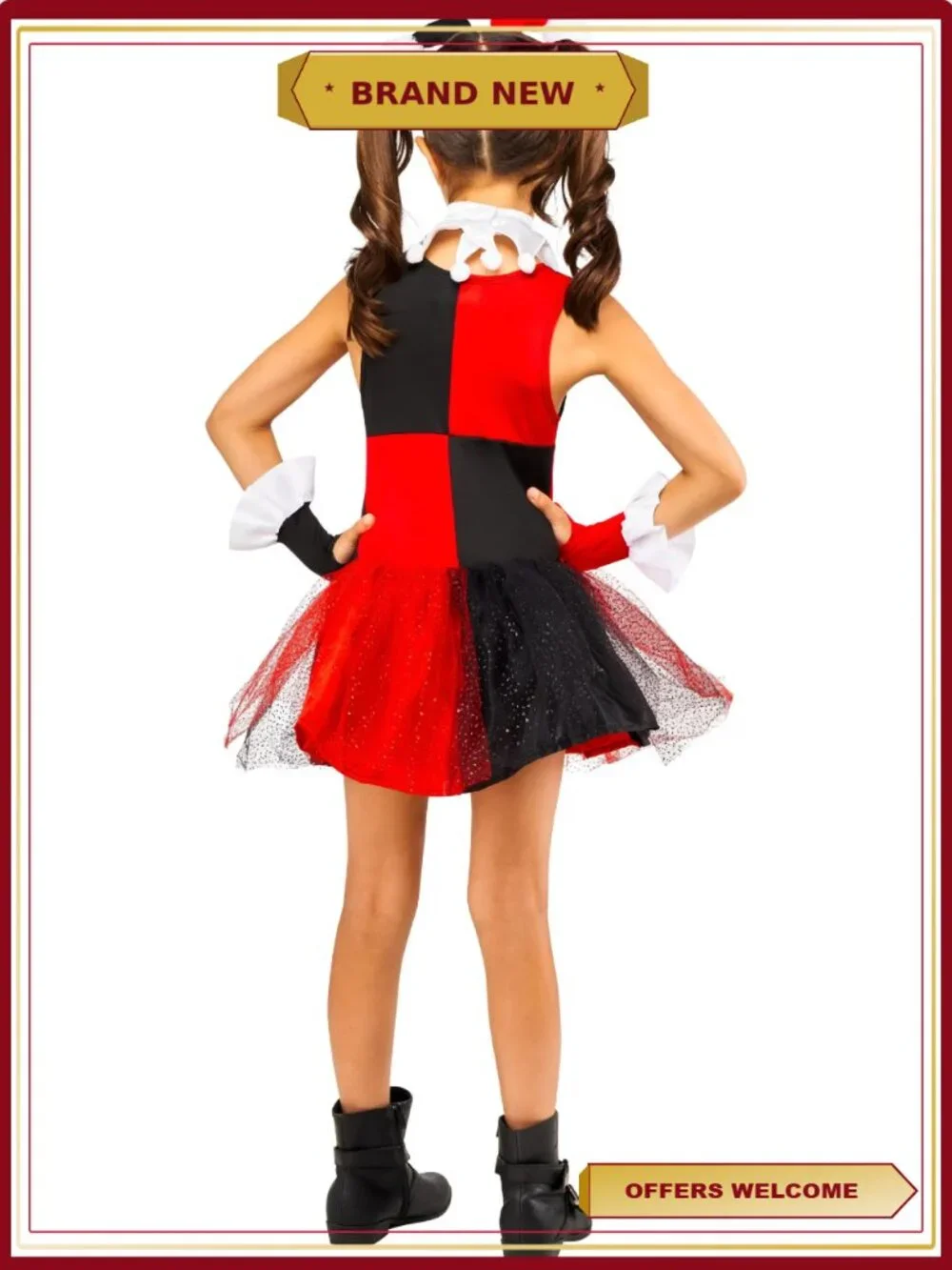 Harley Quinn Costume Girls Size L 10 12 Jester Dress Halloween Rubies